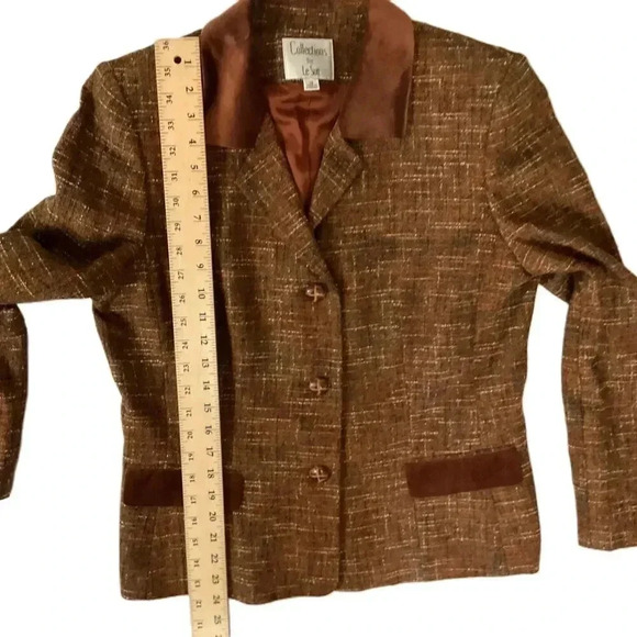 Le Suit Orange Womens Blazer 4 Button Notched Lapel Contrast Collar Size 12 - Picture 5 of 6